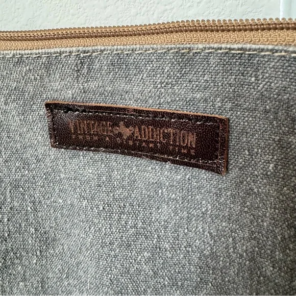 Vintage Addiction Gray Crossbody Purse Bag Canvas 100% Cotton Crochet Patch - Picture 10 of 14